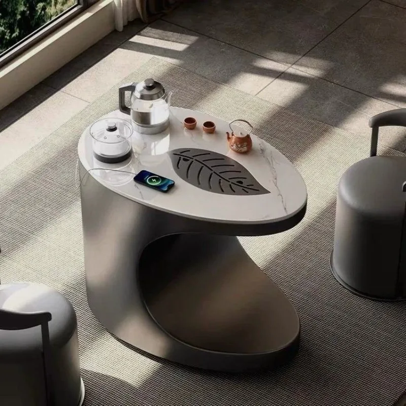 

steel balcony tea table Combined rock slab coffee table Household light luxury gray steel Intelligent automatic boiling water