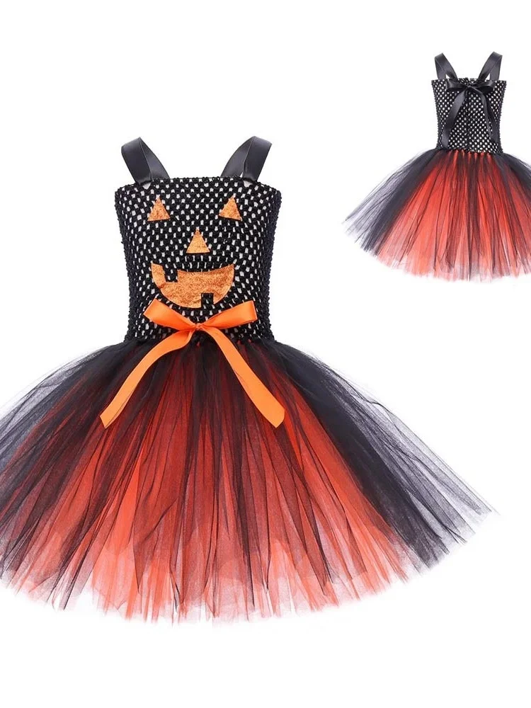 Halloween abbigliamento Cosplay per bambini New Girls' Pumpkin Makeup Ball Performance Puffy Dress Little Witch Costume Princess Dress