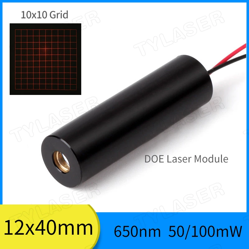 DOE Square D12X40mm Customized 650nm Square 10x10 Grid 50mw with 42 Degree Fan Angle Laser Module 3D Structural Light Source