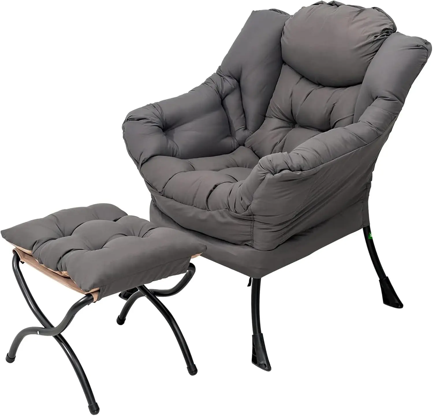 

Lazy Chair with Ottoman, Modern Armchair & Footrest, Dark Grey Lounge Chair for Small Spaces
