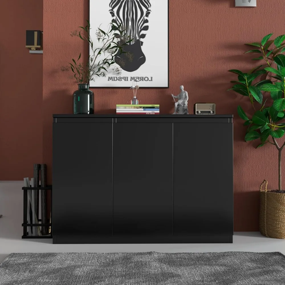 خزانة تخزين بوفيه سوداء مع 3 أبواب، خزانة بار القهوة 43 بوصة، خزانة جانبية لبوفيه المطبخ لغرفة المعيشة والمطبخ