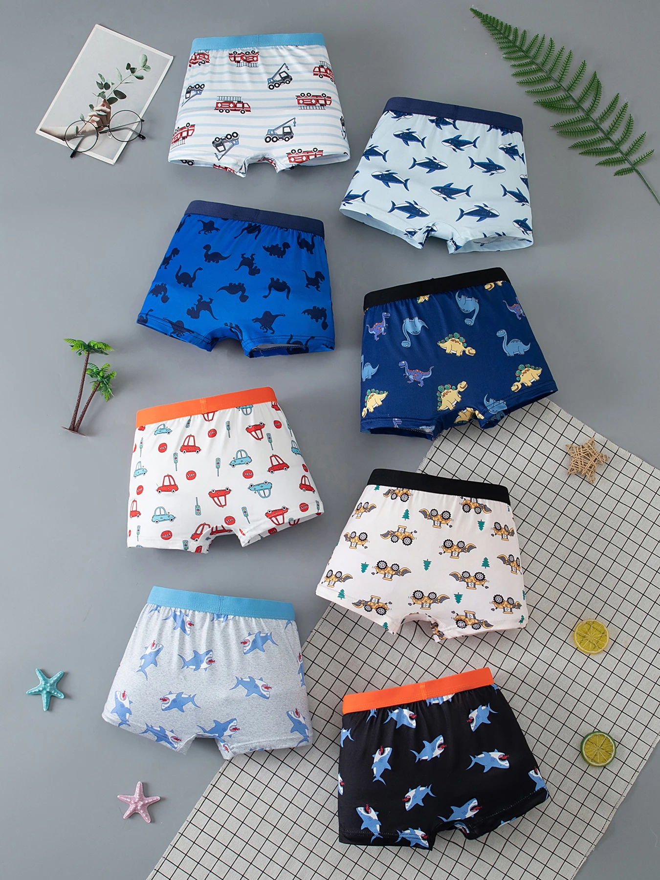 4/8 Piece Set of Cute Boy Cartoon Underwear with Elastic Waist and Four Corner Pants for Children's Comfortable Home Shorts
