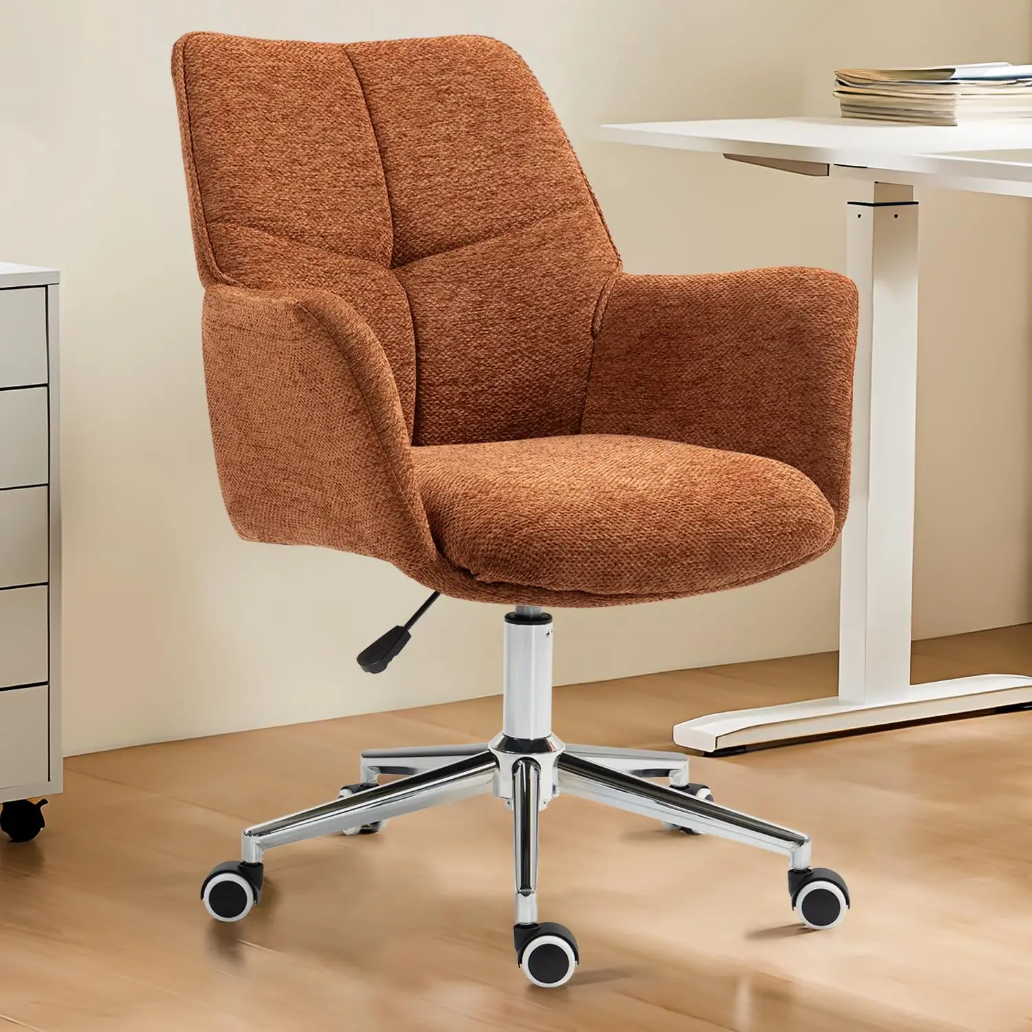 Small Upholstered Chenille Desk Chair for Office & Home, Burnt Orange, Customized
