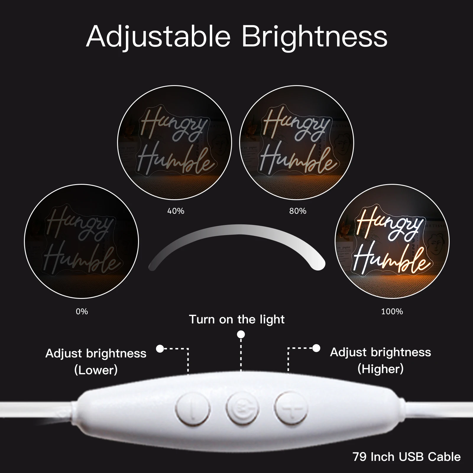 Hungry Humble Neon Sign Dimmable Led Signs Wall Hanging Decor for Party Gym Office Classroom Bedroom Man Cave Decor