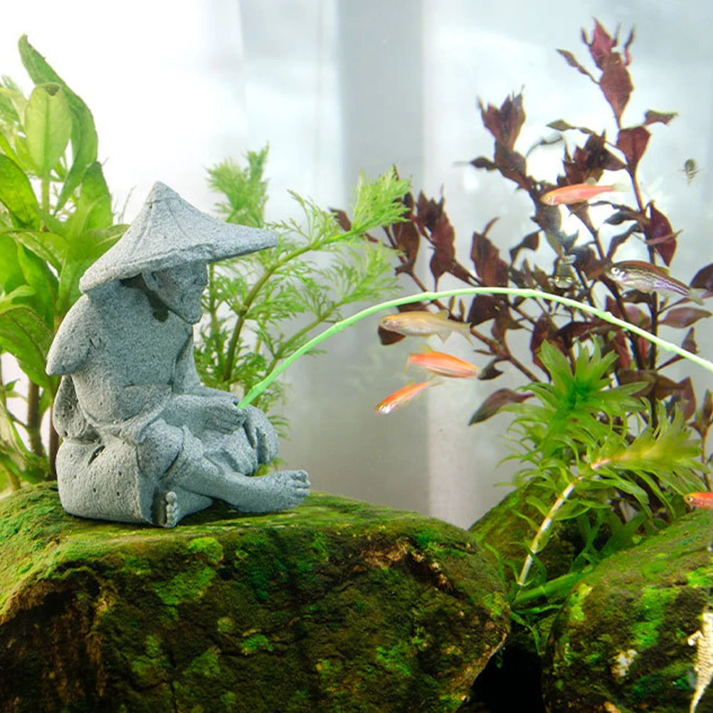 

2Pcs Lovely Fisherman Sculpture Resin Ornament Creative Unique Desktop Bonsai Decors Resin Fisherman Figurine Bonsai Decors