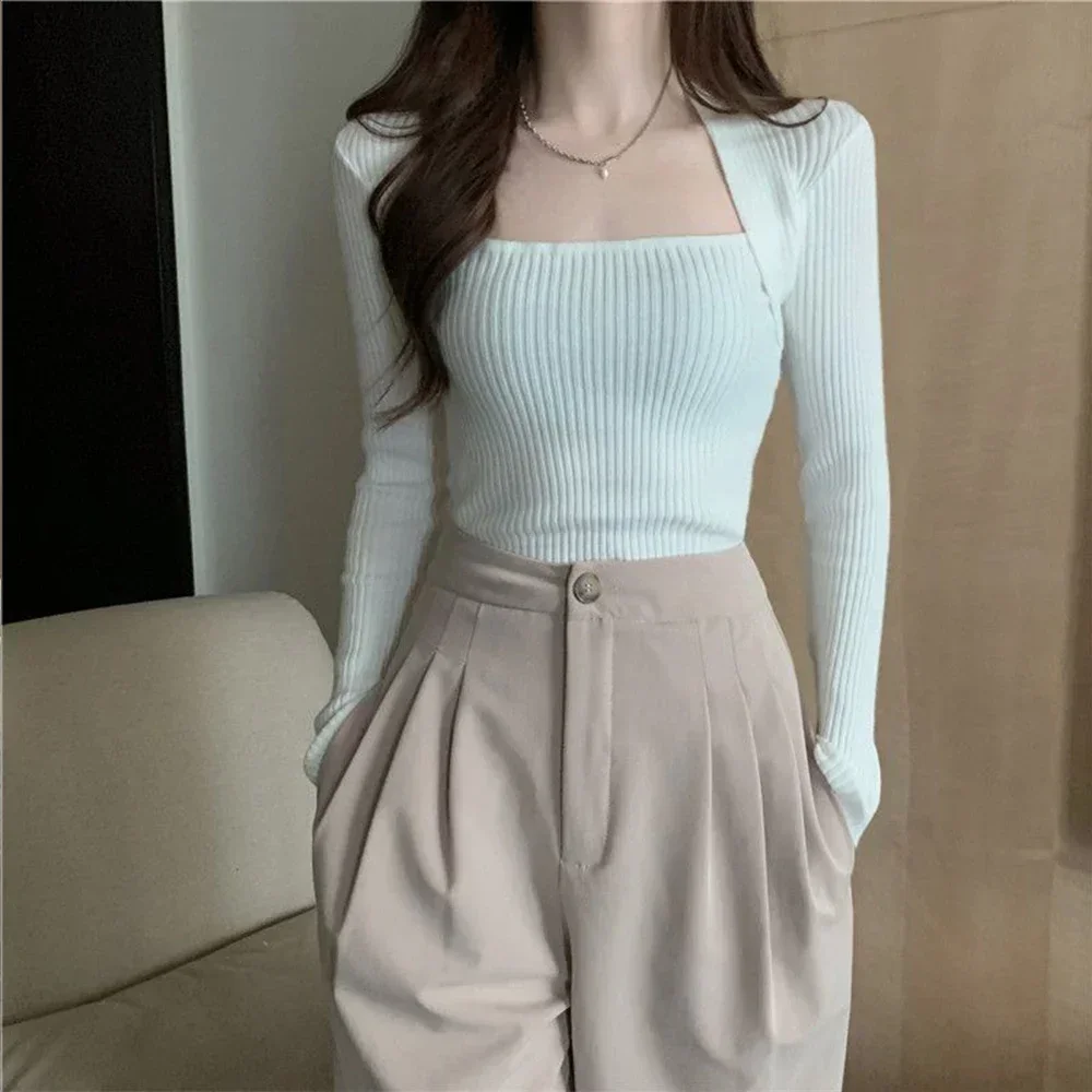 

Fashion Woman Sweater T-shirt Women Knitted Blouse Clothes Girl Tops Elegant S-XL Sexy Full Sleeve Slim Stretch Tops X-G-Xinde