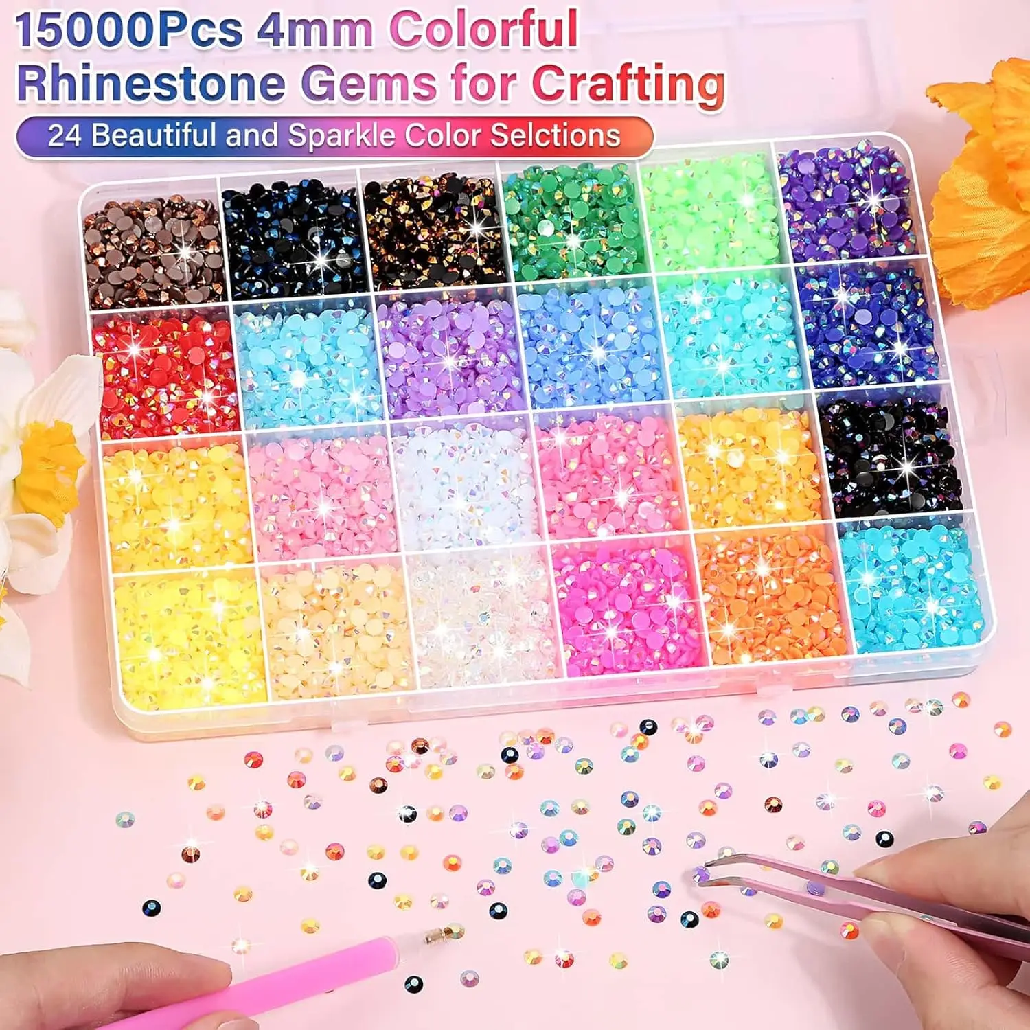 40000Pcs Resin Rhinestones with B7000 Glue for Bedazzling Crafting, Rainbow Crystals Flat Back Gems for DIY Graduation Cap - view 5