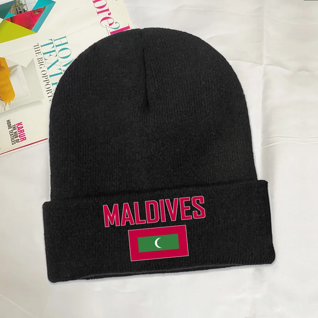 MALDIVES Country Flag Top Print Men Women Unisex Knitted Hat Winter Autumn Beanie Cap Warm Bonnet