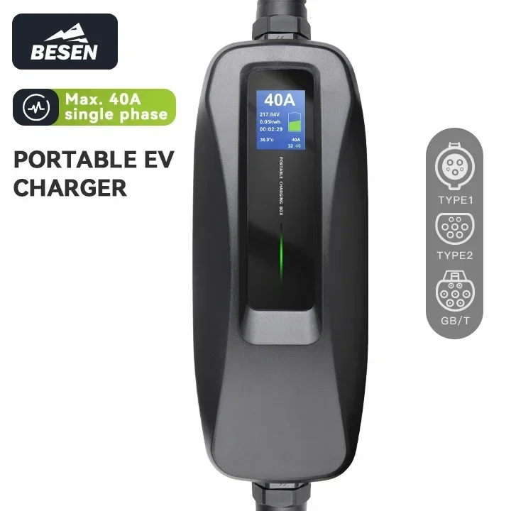 

BESEN 8.8kW Portable Type 1 EV Charger Single Phase AC Charging Box with LCD Screen 32A Output Current for Electric Vehicles