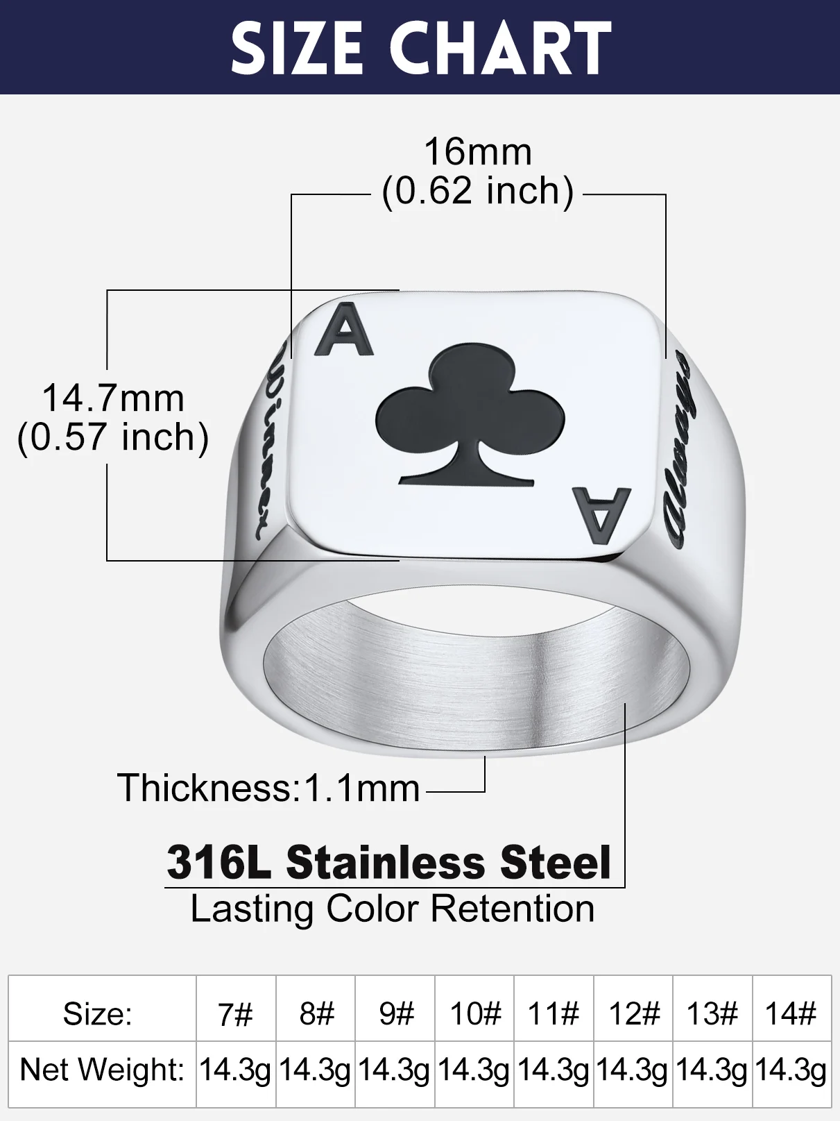 U7 Customized Square Rectangle Stainless Steel Poker Cards Rings for Man Black Laser Engraved Signet Rings Custom Jewelry Gift view 3