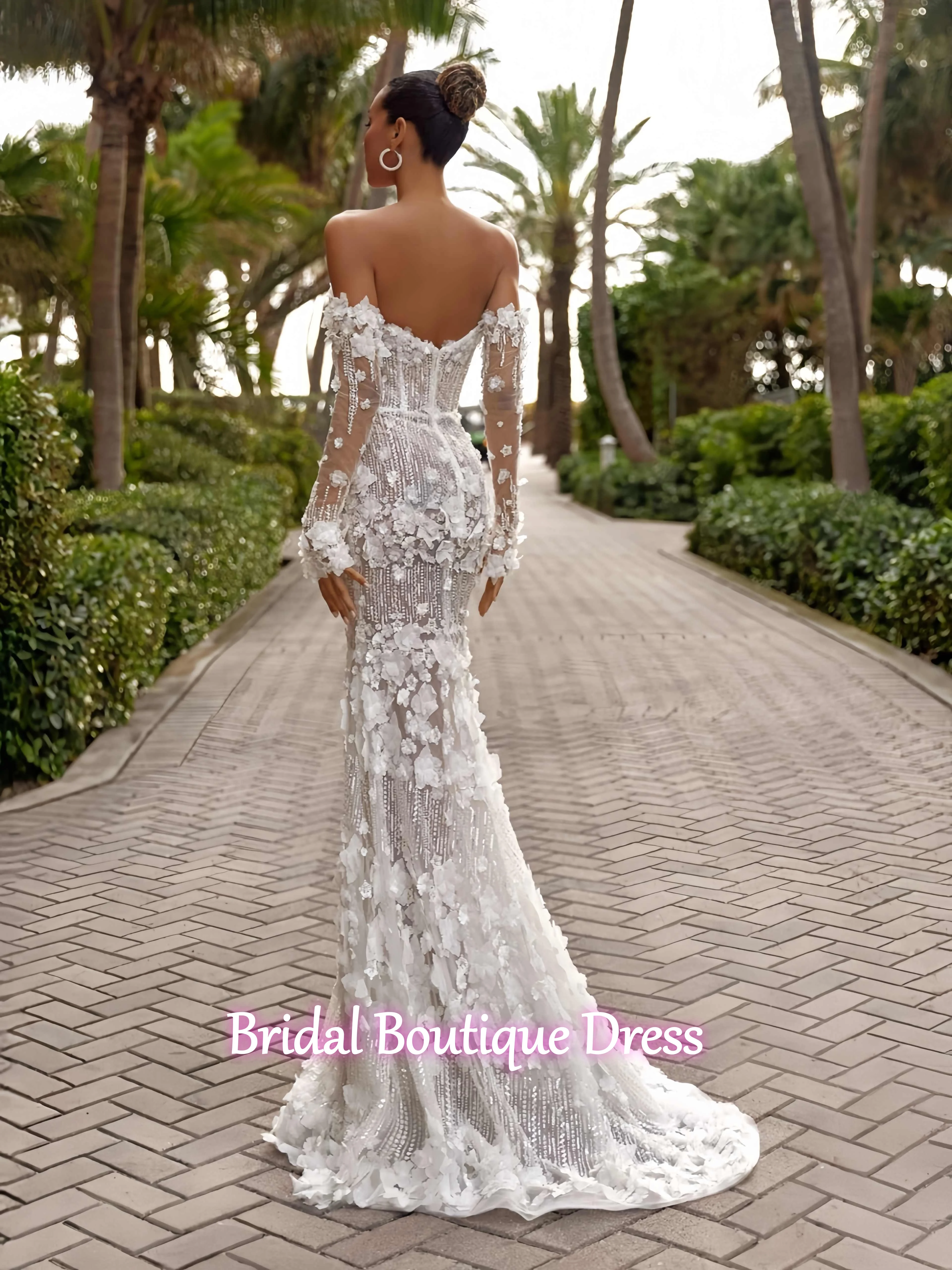 

Charming Beaded Off Shoulder Wedding Dress With 3D Flower Sweetheart Neck Bridal Gown Customized Mermaid Long Dresses For Bride