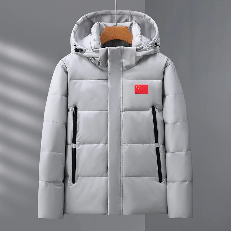 

Thiened Flag Pattern down Jaet Men Women Casual Hooded ort Long Sle Fce Lined Coat Warm Windproof Long Sve