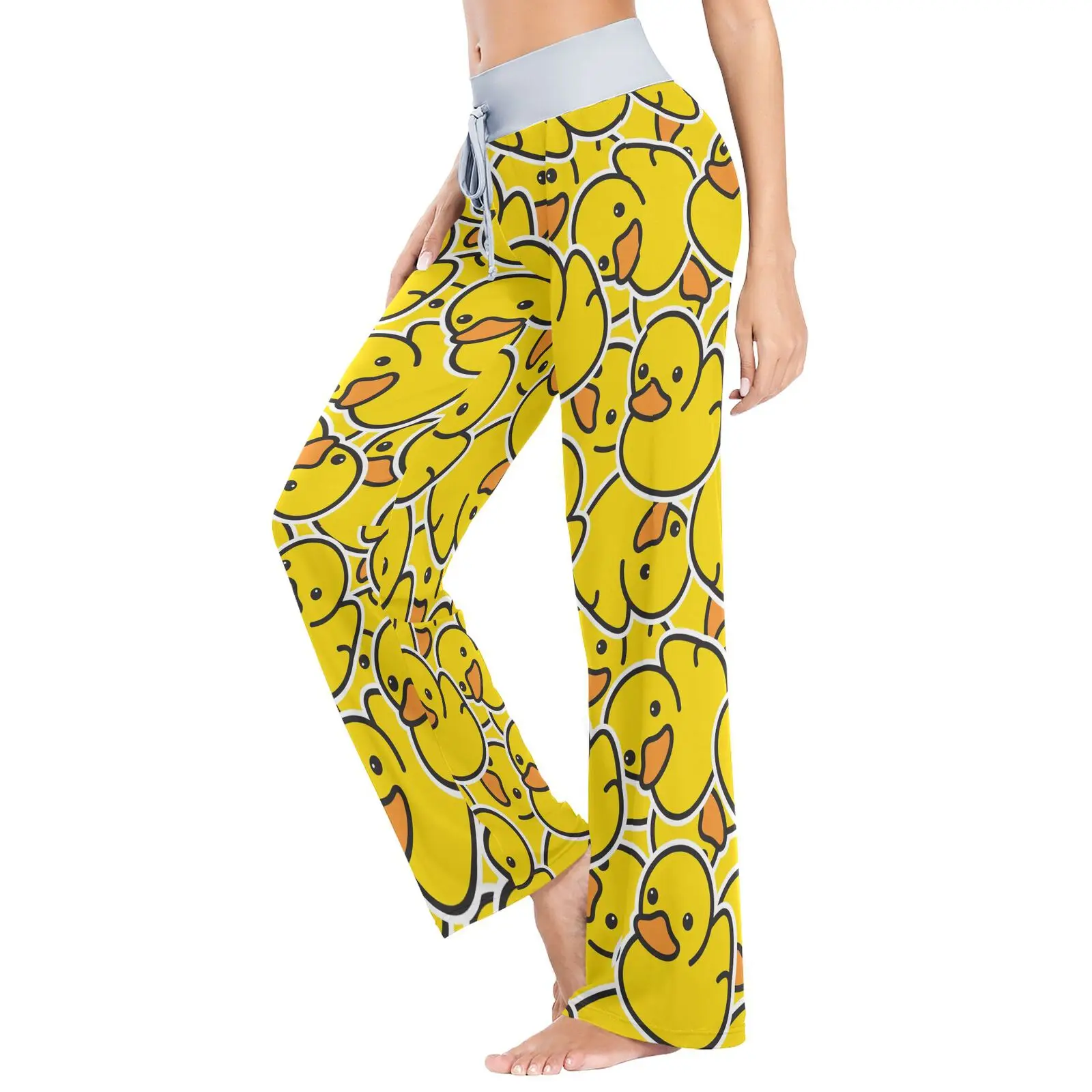 Autumn and Winter Sleep Bottom Women Cotton Long Pant Home Pajamas Soft Slip Yellow Little Duck Pants Big Size Casual Sleepwear