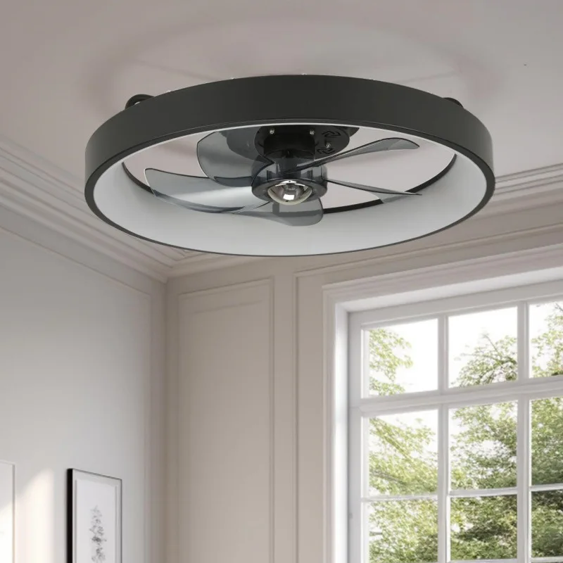 Modern ceiling fan with light 3-color LED ceiling light low floor bedroom dining room home decoration silent electric fan light