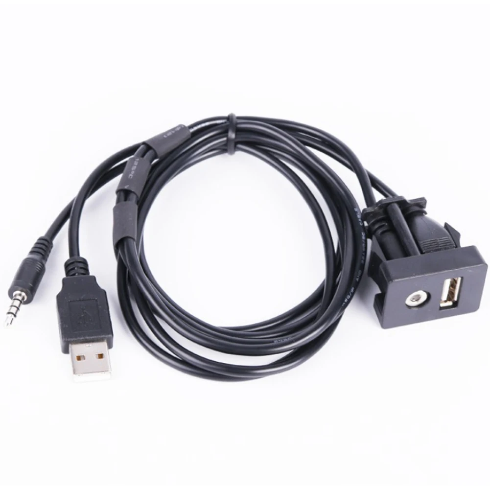 Panel de montaje de Cable de extensión AUX para coche, adaptador de toma de entrada de 12v, puerto USB de 3,5mm