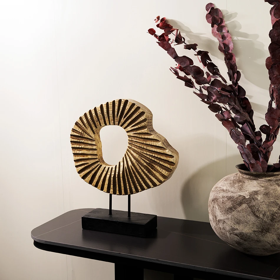 Popular Customizable New Chinese Style Chaji Style Radiating Resin Wood Sculptures Homestays Model Rooms Home Decor