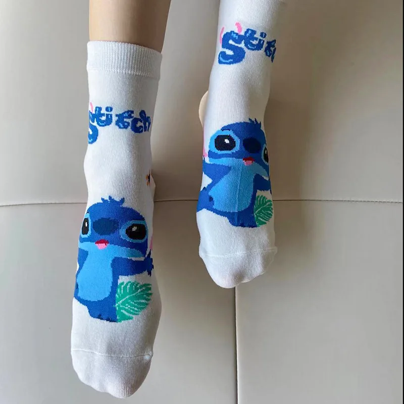 New Disney Stitch Socks Women's Mid-tube Stockings Fall/Winter Warm Cartoon Cute Student Stockings Christmas Stockings