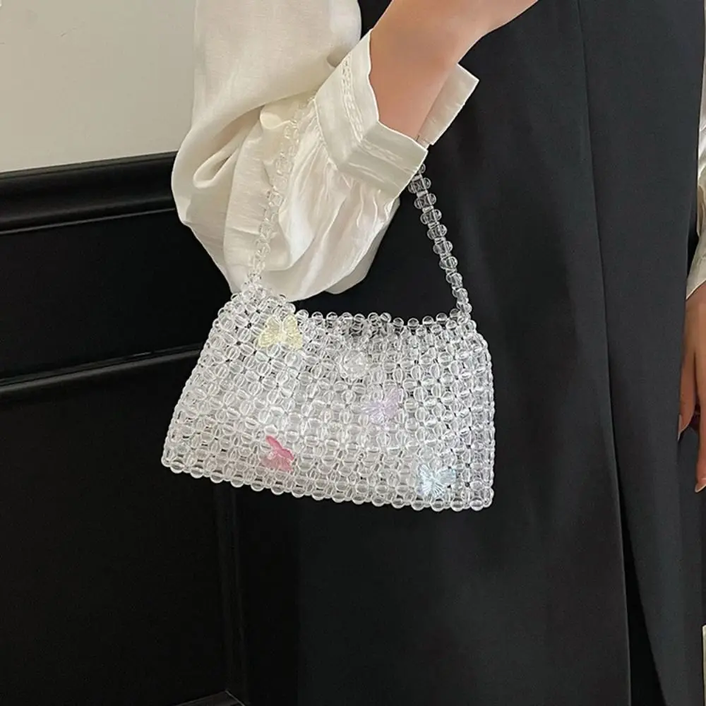 

Portable Butterfly Pearl Evening Bag Crossbody Bag Dinner Bag Beaded Clutch Bag Handmade Solid Color Banquet Bag Women