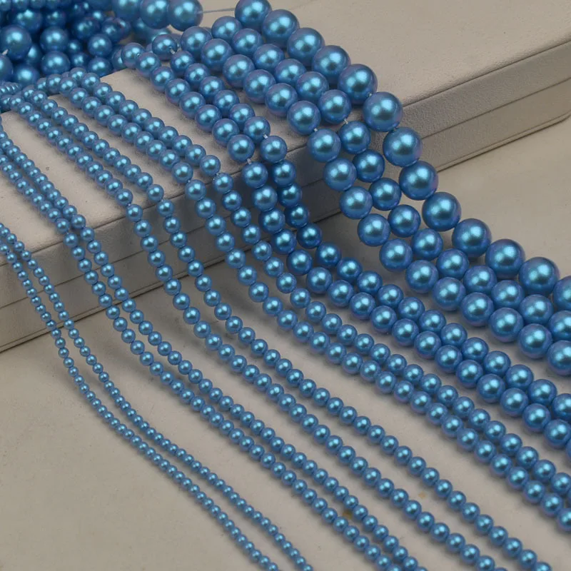 Perles de verre en forme de coquille bleu marine clair de 3 à 12 mm, style antique, imitation perle, accessoires semi-finis pour bijoux