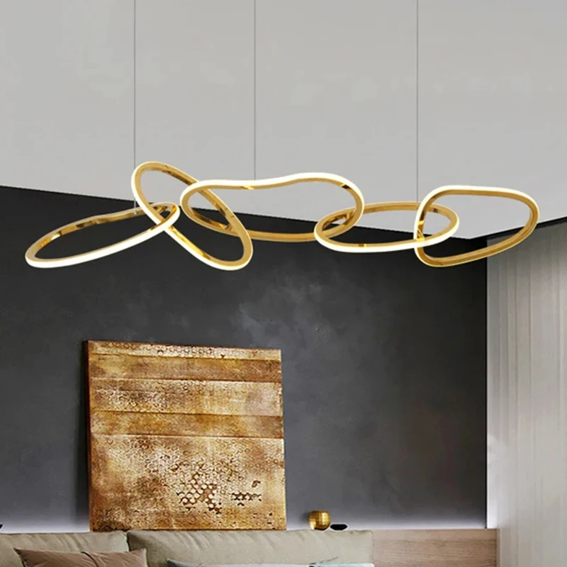 Modern LED Rings Chandelier Rose Gold Steel Nordic Pendant Lights Dining Room Kitchen Living Room Decor Indoor Led Hanging Lamp