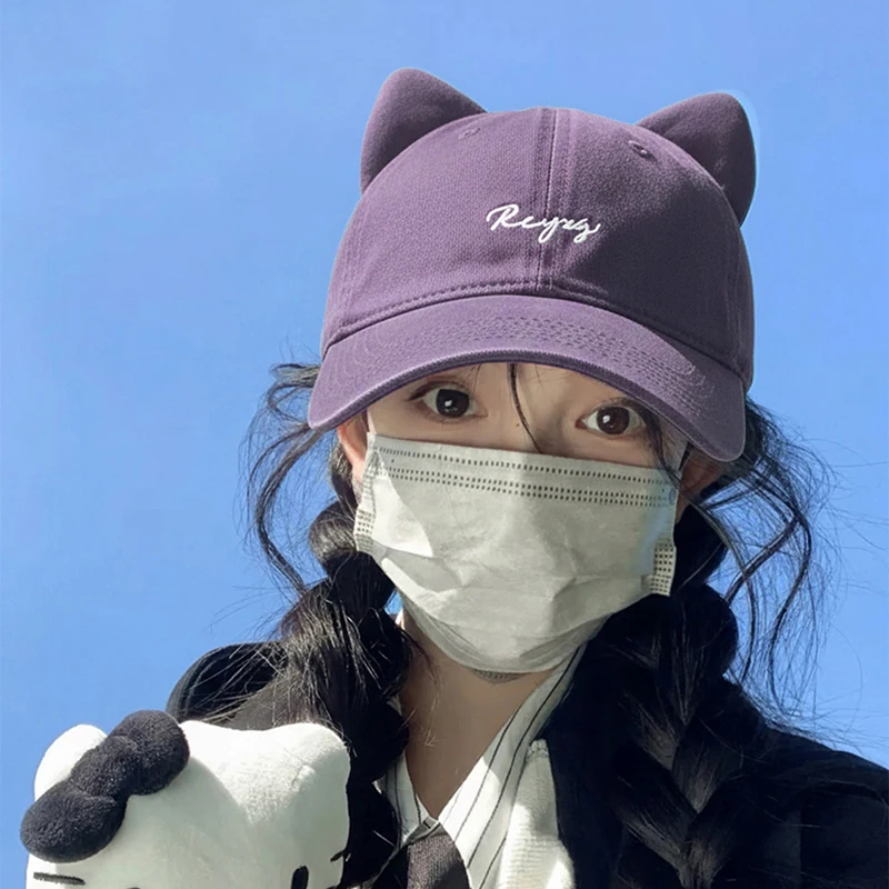 Cute  Ear Baseball Cap Women's Style Face Slimming Duckbill Hat Korean Version Breathable High Brim Fashionable Casual Cap