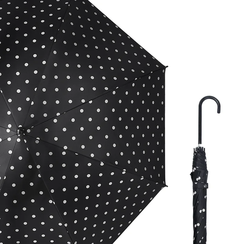 Fresh 8K Fiber Straight Umbrella Female Polka Dot Long Handle Vinyl Sunscreen and Rainy Paraguas Umbrellas for Lady Girl