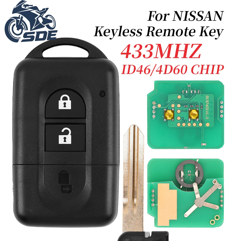 

Бесключевой дистанционный ключ SDE 433 МГц ID46/4D60 для Nissan X-trail Qashqai Pathfinder Micra NV200 285E3-4X00A/EB30A/ AX605/BC00A