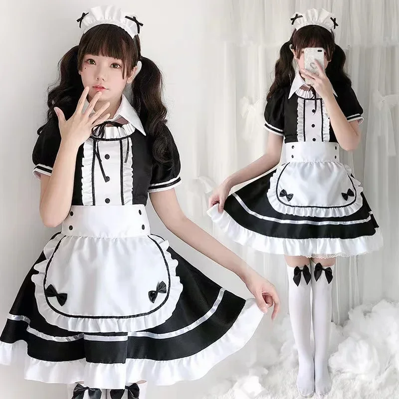 2022 Sexy Lingerie Lolita Meid Cosplay Kostuum Vrouwen Hoofddeksels Schort Nep Kraag Strik Zwarte Jurk Halloween Party Outfit