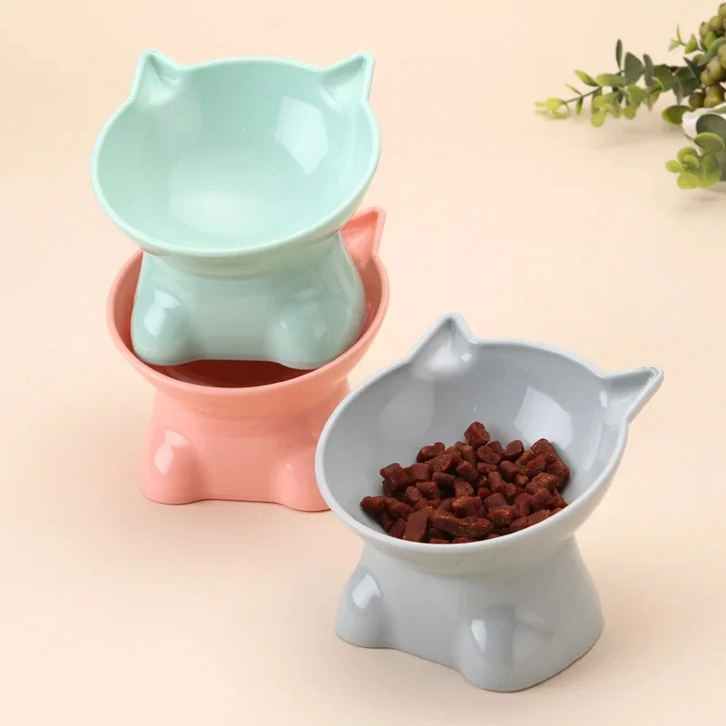 High Foot Pet Bowl Washable Plastic Combination Anti Tipping Drinking Water Protecting Cervical Vertebrae Cat Bowl