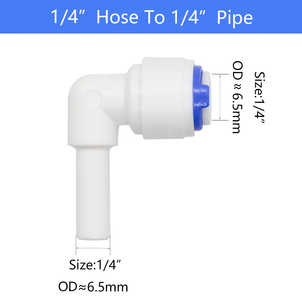 YQBS-Conexão de mangueira para osmose reversa, caule de acoplamento rápido, L Tee reto, RO Água Aquarium Plastic Joint, Pipe Fitting, 1/4, 3/8