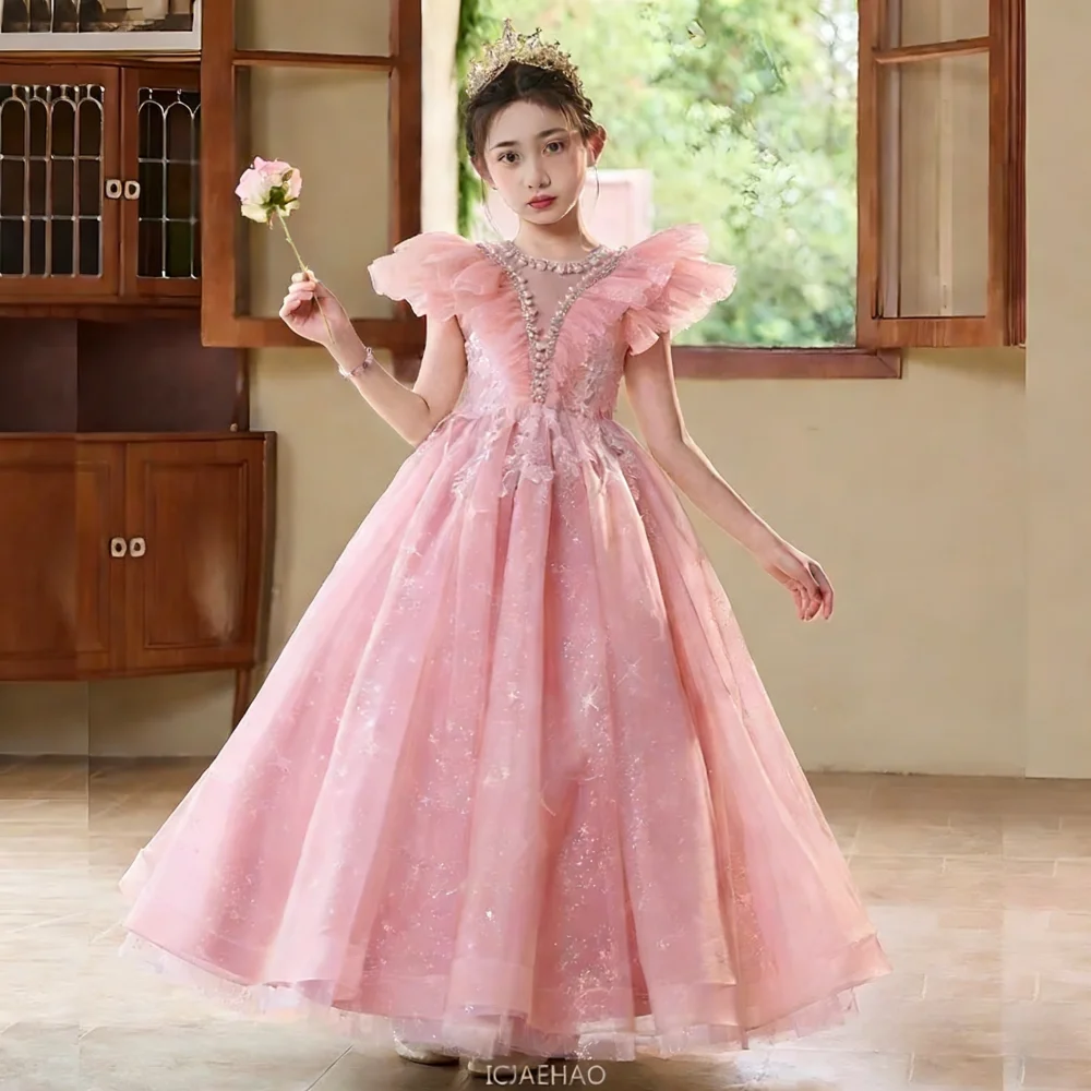2026 Girls PrincessParty Dress  Performance Flower Girl Birthday Gown Kids Pageant Host Outfit Piano Recital Formal Wear Wedding