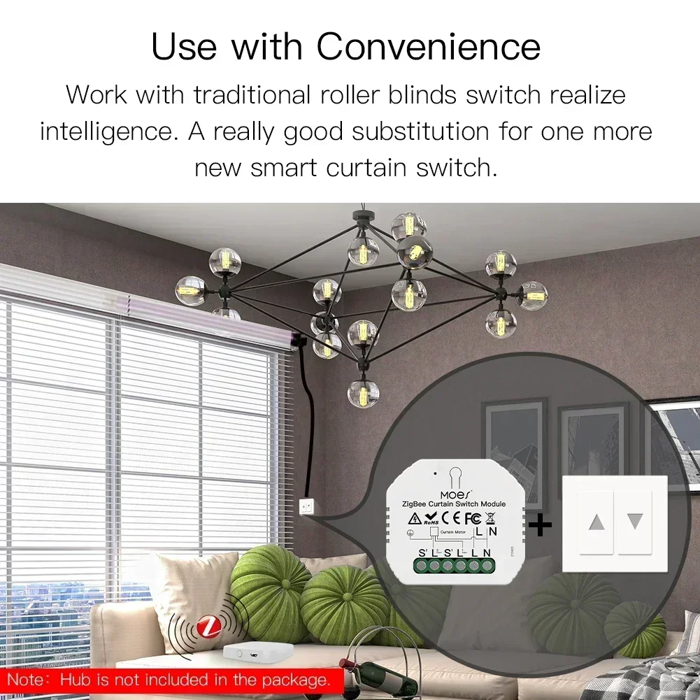 MOES ZigBee 3.0 Smart Curtain Switch Module Motorized Roller Shutter Blinds Motor Tuya Smart Life Alexa Echo Google Home