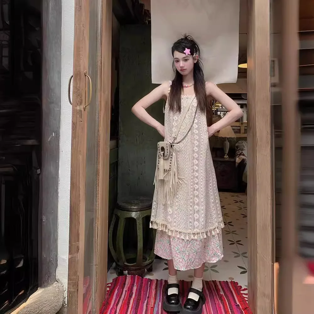 

Vacation Beach Dress, Women's Lazy Style Long Skirt, Camisole Skirt