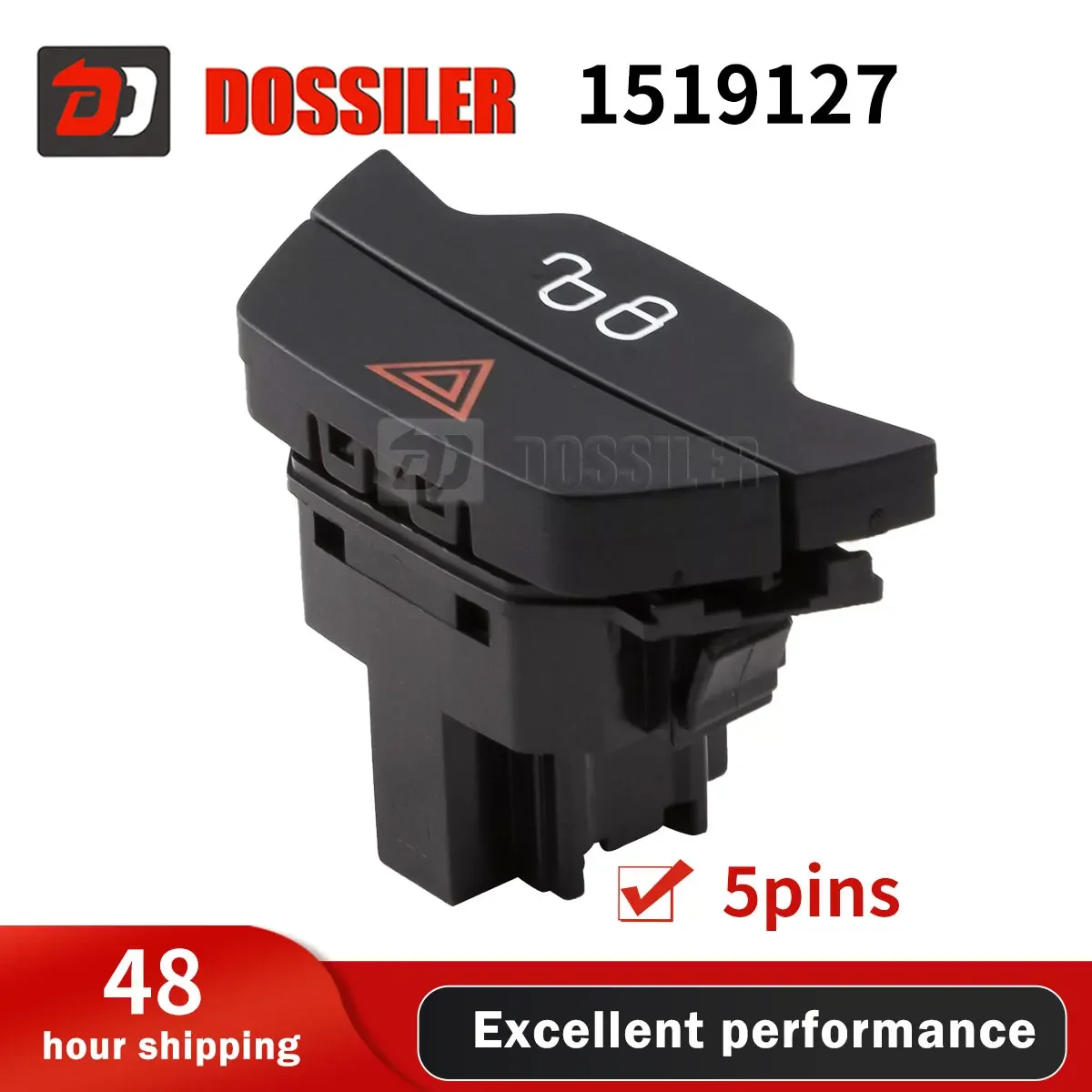 

1519127 Dossiler For Ford B-MAX C-MAX Ecosport Fiesta Focu Kuga Transit Hazard Emergency Warning Light Lock Switch Button 5 Pins