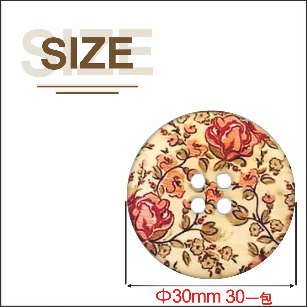Bottoni in legno stampato dipinto da 30 mm, bottoni rotondi per abbigliamento a quattro occhi, bellissimi bottoni decorativi in legno da 30 in una confezione