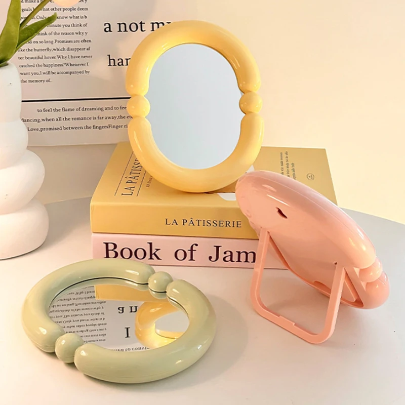 

Desktop Makeup Mirror Solid Color Simple Portable Handheld Makeup Mirror Foldable Student Compact Cute Mirror