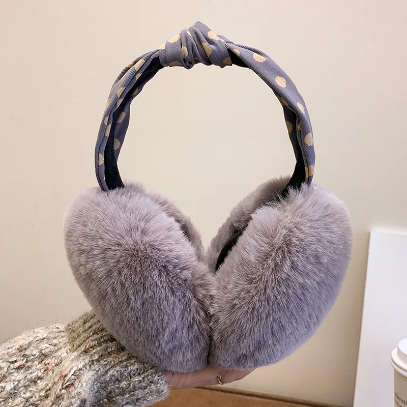 Orejeras cálidas a la moda con puntos, auriculares de piel de felpa bonitos, calentador de orejas Unisex, diadema de Color sólido para niñas, funda