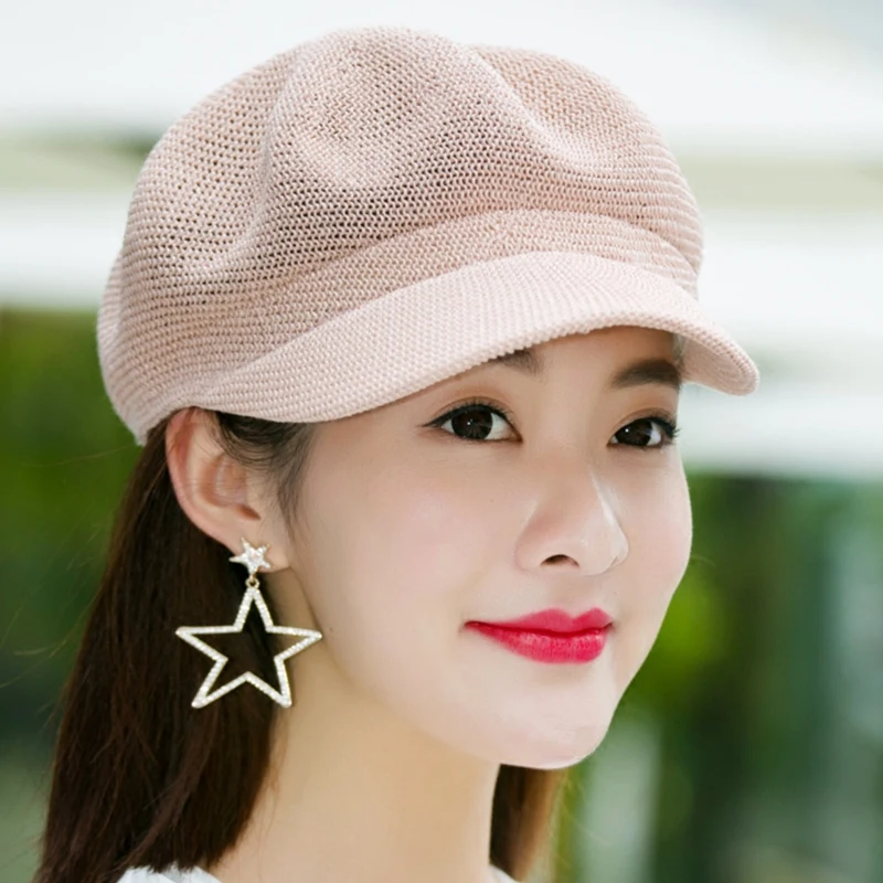 Ladies Summer Beret Travel Sun Hat Korean Version of The Wild Duck Tongue Octagonal Hat Straw Hat NetOctagonal Cap Straw Hat