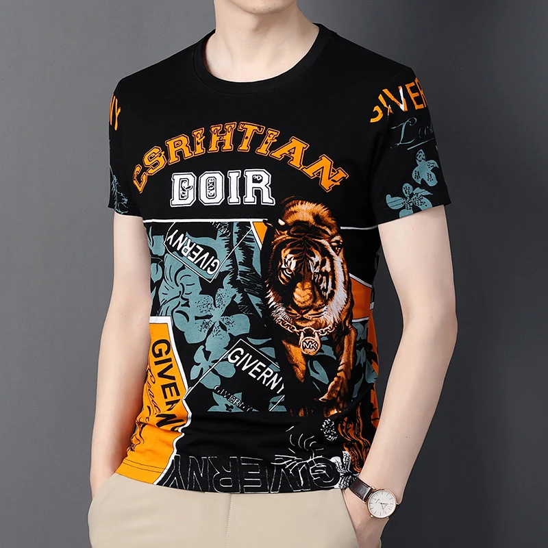 Chinese Style 3D Printing Tiger Pattern Short Sleeve T-shirt Summer Casual European Fashion Men's Wear Size 4XL Drop Shipping