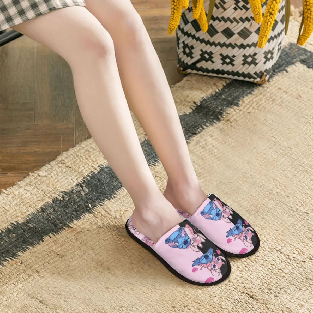 Custom Stitch Lilo Angel Heart Kisses Comfy Scuff Memory Foam Slippers Women Hotel House Shoes