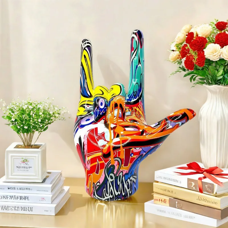 Creative Graffiti, Rock Hand Statue, Rock Decoration, Bookshelf, Home Wall Frame Decoration, Modern Pop Art, Music Fans Gift
