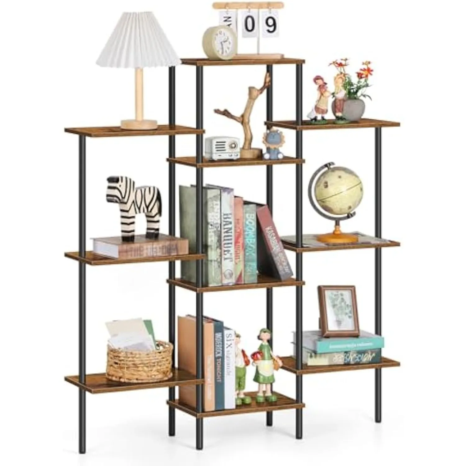 

Triple Wide 4-Tier Small Bookshelf, 10-Shelf Industrial Storage Furniture for Home/Office & Living Room (7.8x37x41.6")