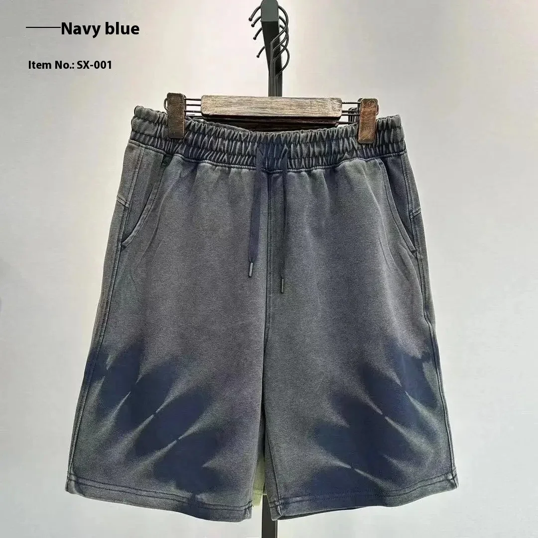 

100% Cotton Men's Casual Loose Fit Streetwear Shorts Washed Vertical Stripe Distressed Outdoor Breathable for Spring Summer