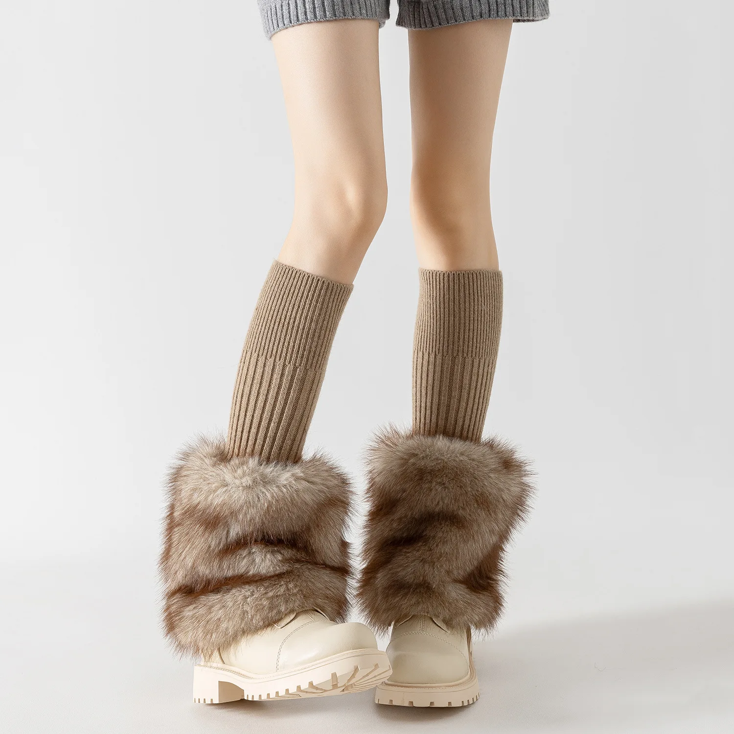 

Женские зимние вязаные гетры, однотонные ребристые пушистые лоскутные повседневные носки, носки-ботинки
