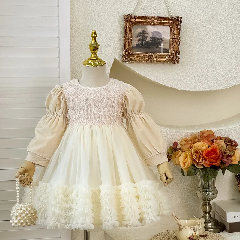 

Girls' Dress2024Autumn New Western Style Baby Girl Fairy Princess Dress Birthday Dress Gauze Dress Fashion