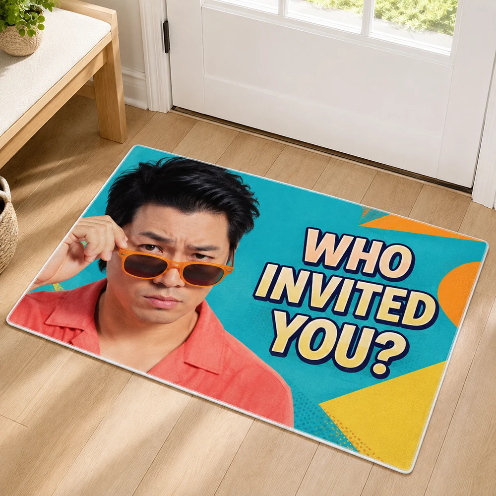 Funny Man Welcome Doormat Who Invited You Durable Absorbent Non Slip Portrait Floor Rug Indoor Entryway Bedroom Dorm Friend Gift