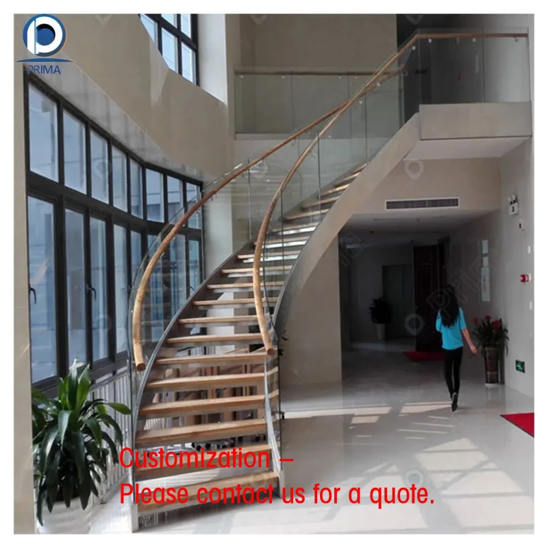 custom.Prima  Custom Wooden Curved Staircase Factory Direct European American Popular Solid Wood Handrail Staircase