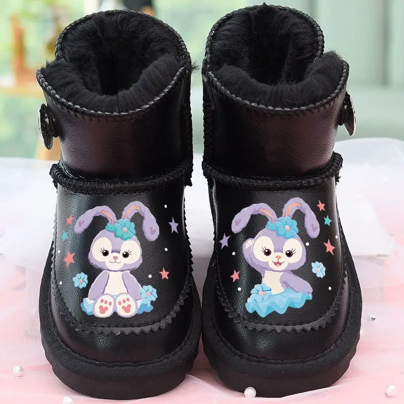 Disney Girls\' Snow Boots Genuine Leather StellaLou Cartoon Waterproof Winter Children\'s Shoes Baby Girls\' Thickened Ankle Boots