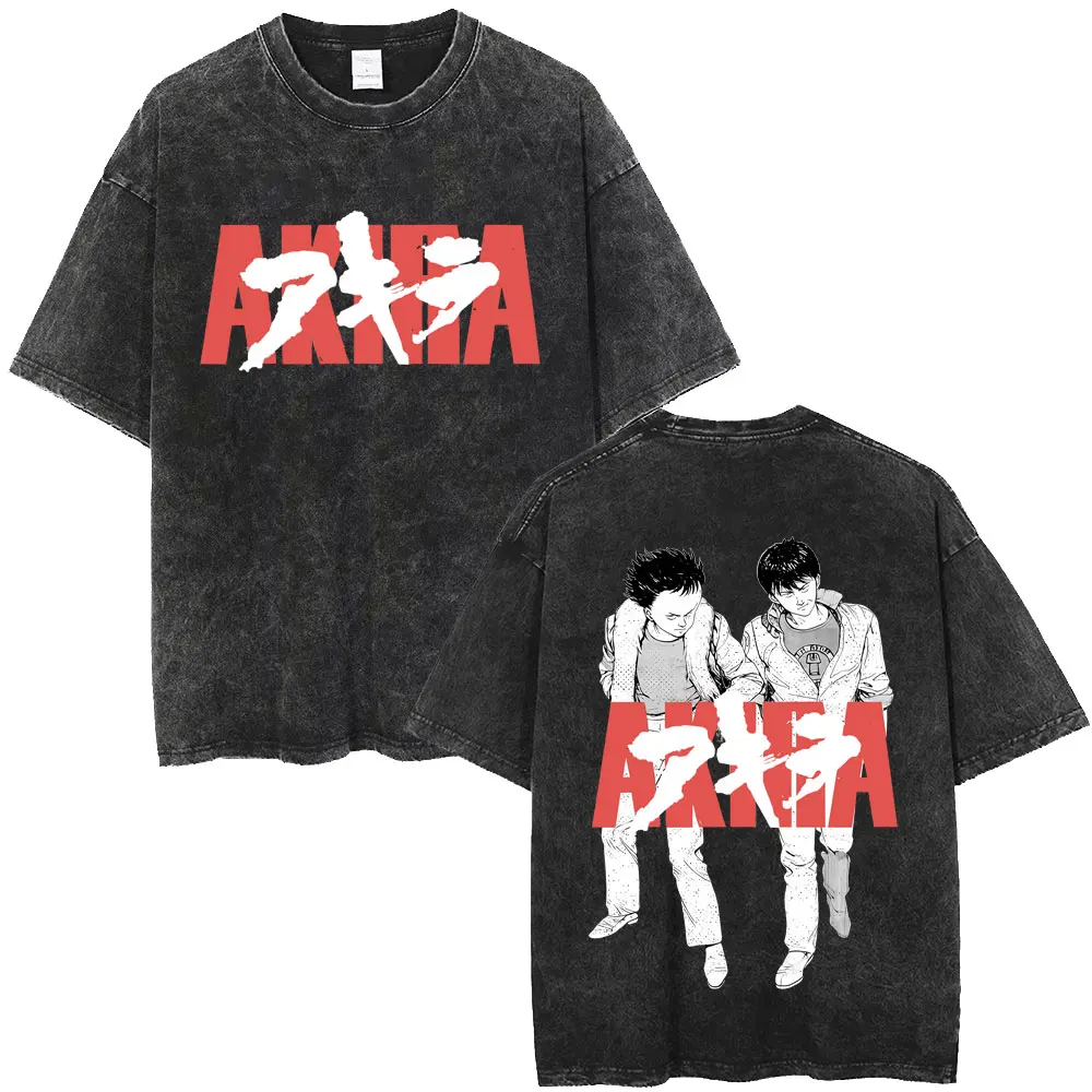 

Japanese Science Fiction Cartoon Movie Anime Akira Shotaro Kaneda Vintage Acid Washed T Shirts Men Hip Hop Oversized T-shirts