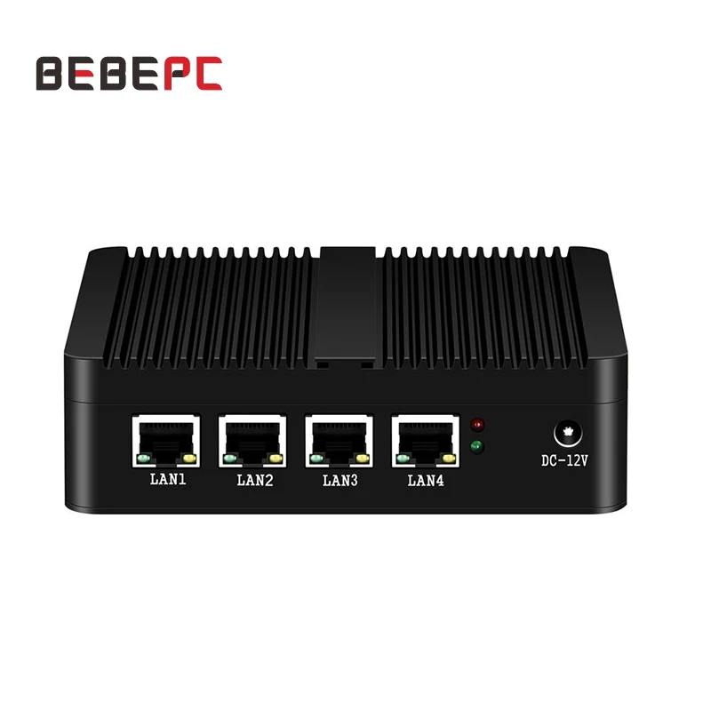 BEBEPC Quạt Không Cánh Mini PC Tường Lửa Router Intel Celeron J1900 N2830 4 LAN Pfsense Ubuntu Windows 10 Công Nghiệp Máy Tính PC